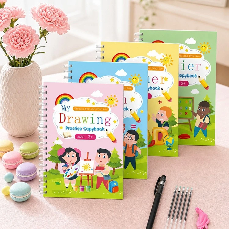 Set de 4 cărți de exersare de scriere cu caneluri magice
